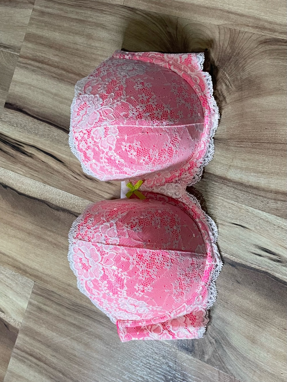 VS Dream Angels Hot Pink White Lace Convertible Strapless Bra 36DD Coquette NWOT